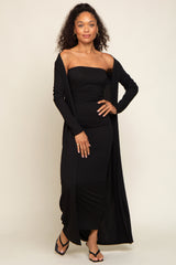 Black Ribbed Sleeveless Dress Cardigan Maternity Set from PinkBlush