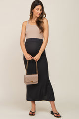 Black Ribbed Side Slit Maternity Midi Skirt from PinkBlush