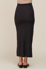 Black Ribbed Side Slit Maternity Midi Skirt from PinkBlush