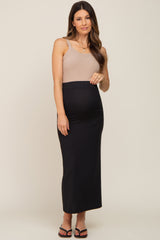 Black Ribbed Side Slit Maternity Midi Skirt from PinkBlush