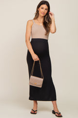 Black Ribbed Side Slit Maternity Midi Skirt from PinkBlush