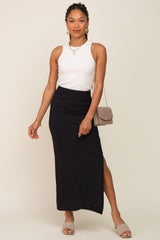 Black Ribbed Side Slit Maternity Midi Skirt from PinkBlush