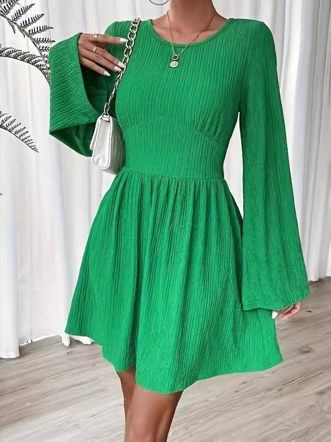 Round Neck Flare Sleeve Mini Dress from Enfance-Heureuse