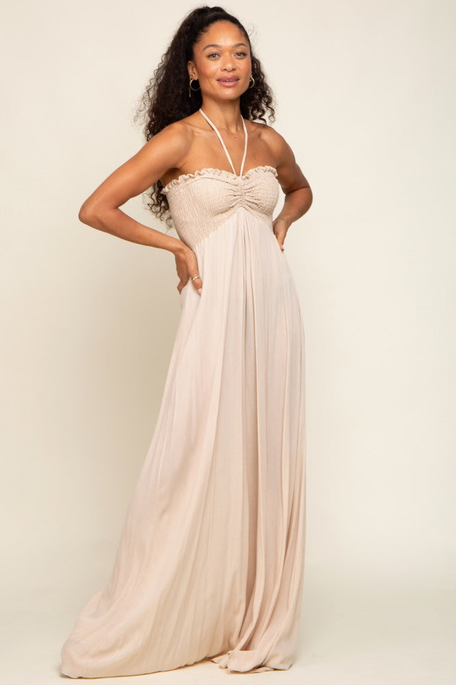 Beige Smocked Halter Maxi Dress from PinkBlush