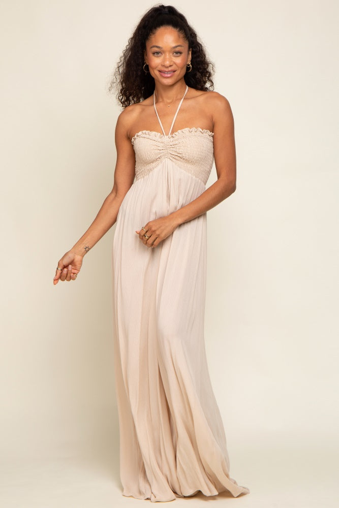 Beige Smocked Halter Maxi Dress from PinkBlush