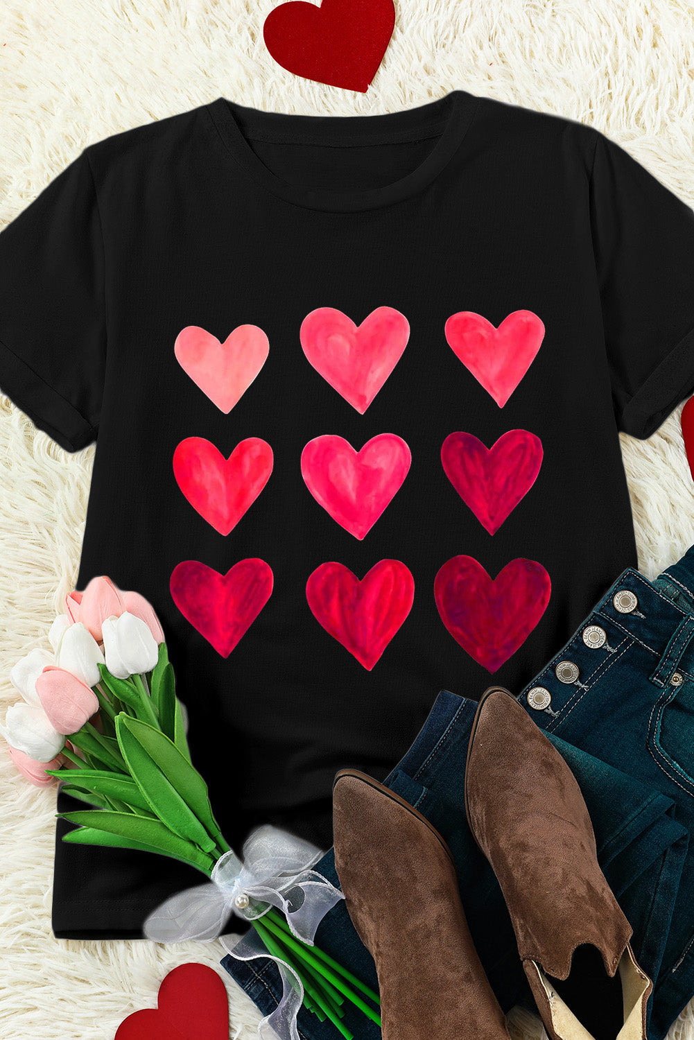 Black Valentine's Day Heart T-Shirts from MsDressly