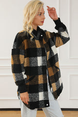 Black Zipper Side Pockets Plaid Overcoat from MsDressly