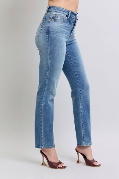 Judy Blue Full Size Run Vintage Wash Thermal Straight Jeans from Enfance-Heureuse