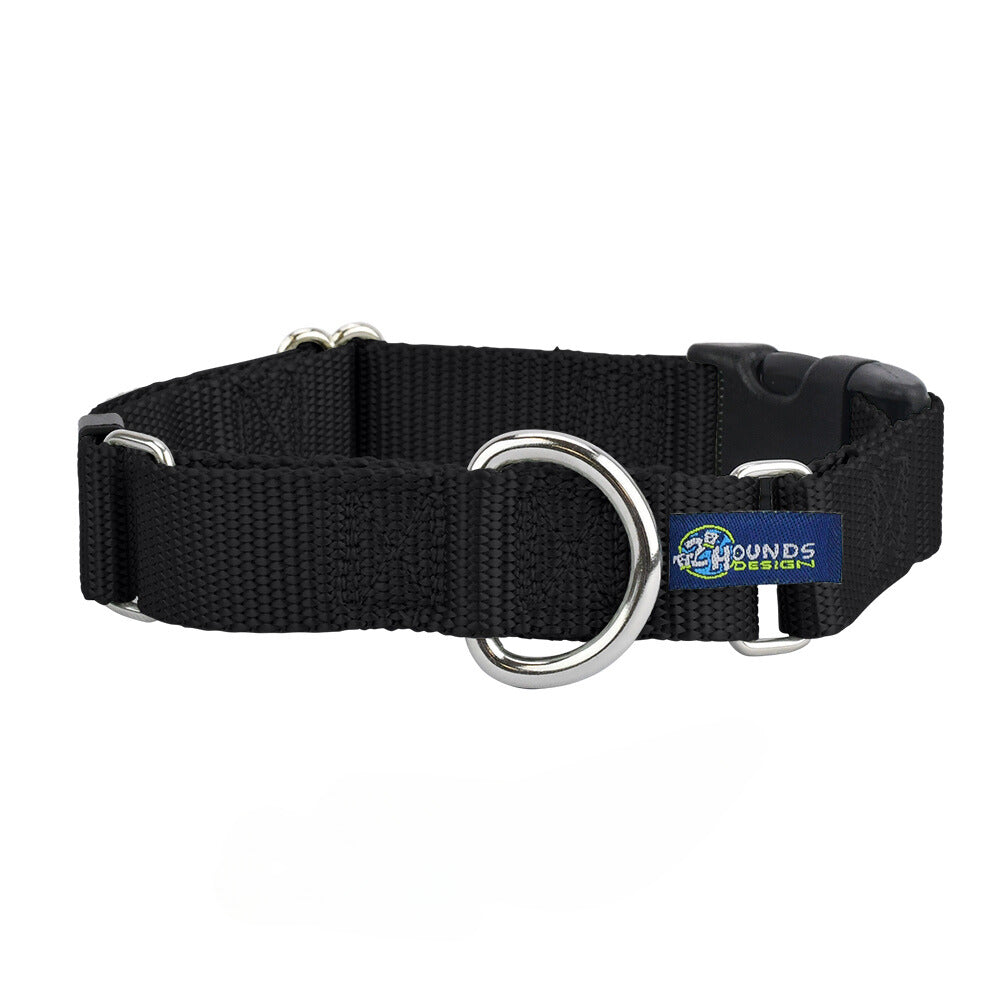 5/8″ and 1″ Black Nylon Buckle Martingale Dog Collar from 2 Hounds Design