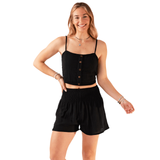 Black Cotton Crop Top & Shorts Lounge Set From LotusAndLuna