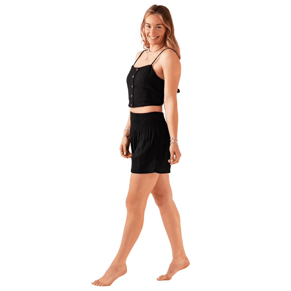 Black Cotton Crop Top & Shorts Lounge Set From LotusAndLuna