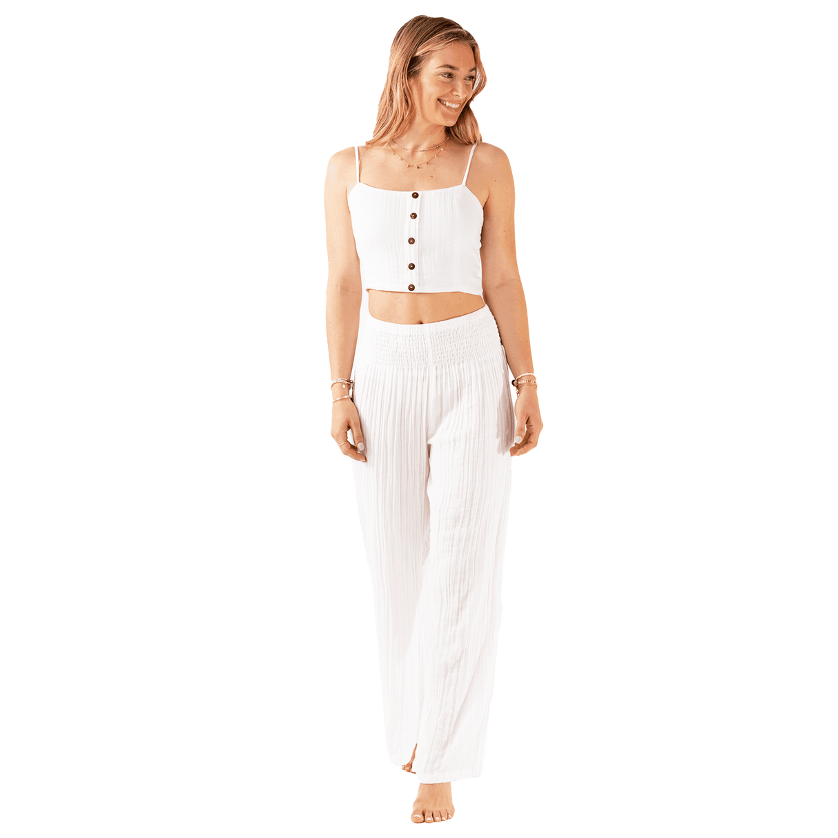White Cotton Crop Top & Wide Leg Pants Lounge Set From LotusAndLuna