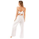 White Cotton Crop Top & Wide Leg Pants Lounge Set From LotusAndLuna