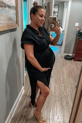 Black Button Down Maternity Midi Dress from PinkBlush