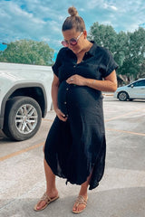 Black Button Down Maternity Midi Dress from PinkBlush