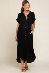 Black Button Down Maternity Midi Dress from PinkBlush