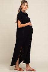 Black Button Down Maternity Midi Dress from PinkBlush