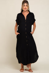 Black Button Down Maternity Midi Dress from PinkBlush