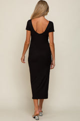 Black Basic Ribbed Side Slit Maternity Midi Dress from PinkBlush