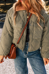 Teddy Collar Flap Pockets Quilted Puffer Jacket from Threaded Pear