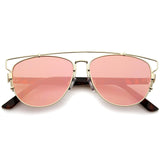 Modern Metal Crossbar Mirrored Lens Flat Front Sunglasses A145 from zeroUV