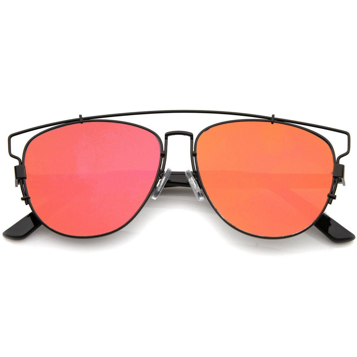 Modern Metal Crossbar Mirrored Lens Flat Front Sunglasses A145 from zeroUV