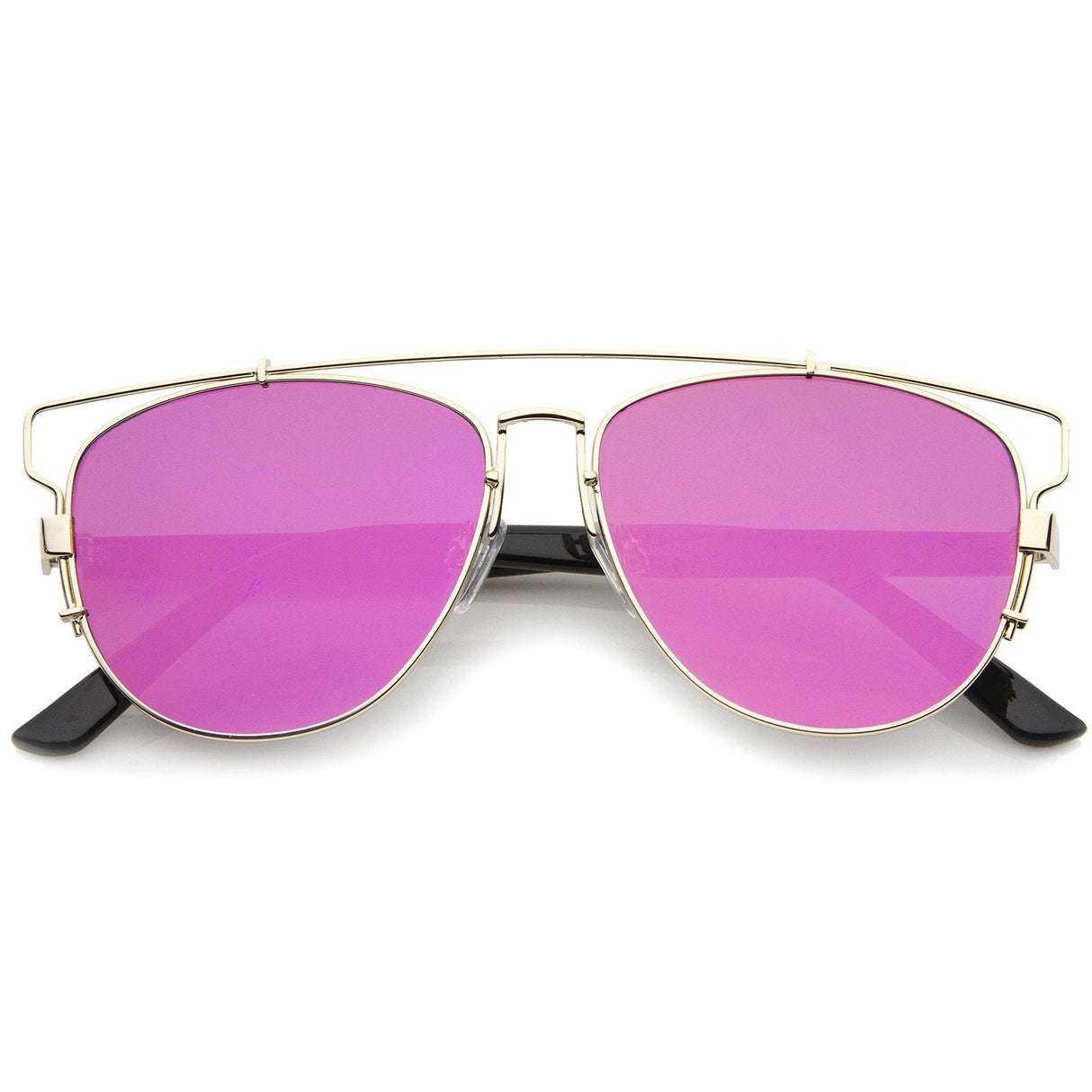 Modern Metal Crossbar Mirrored Lens Flat Front Sunglasses A145 from zeroUV