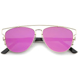 Modern Metal Crossbar Mirrored Lens Flat Front Sunglasses A145 from zeroUV