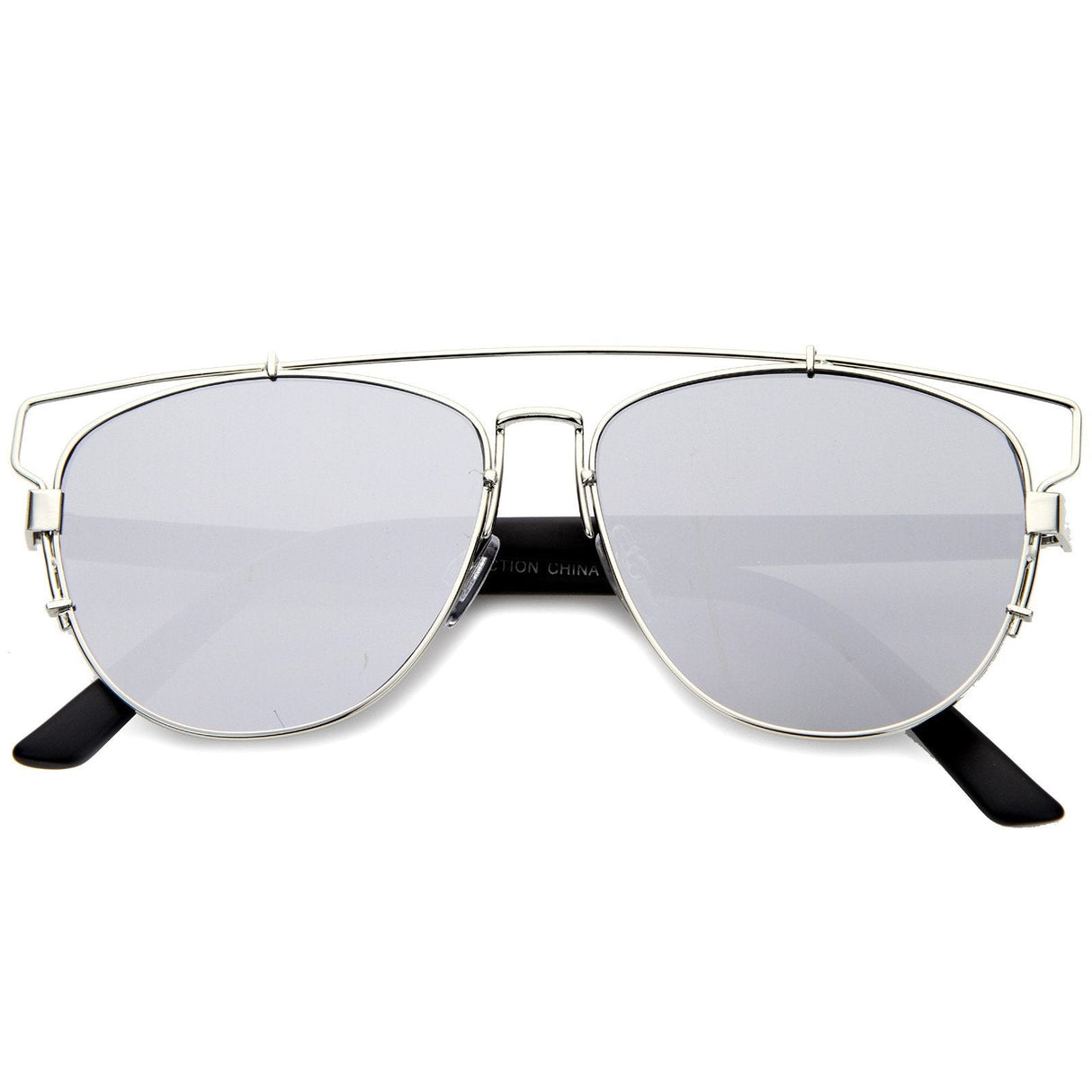 Modern Metal Crossbar Mirrored Lens Flat Front Sunglasses A145 from zeroUV