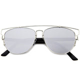 Modern Metal Crossbar Mirrored Lens Flat Front Sunglasses A145 from zeroUV