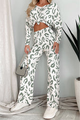 Beige Leopard Animal Print Long Sleeve and Pants Loungewear Set from MsDressly