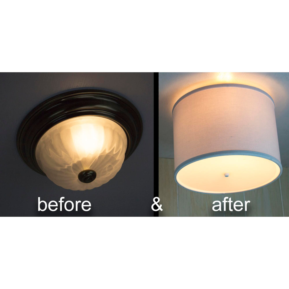 Moderne 14"W Flush Mount Conversion Kit  White Fabric Drum Lampshade From LampsUSA
