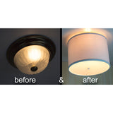 Moderne 14"W Flush Mount Conversion Kit  White Fabric Drum Lampshade From LampsUSA