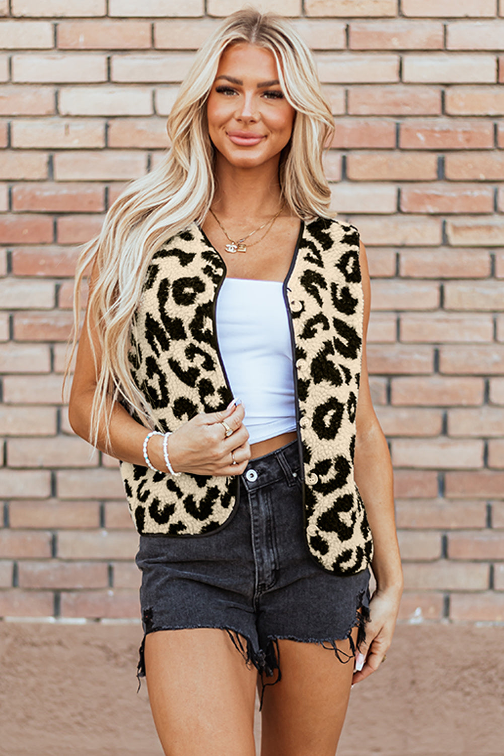 Black Leopard Print Sherpa Vest Coat From MsDressly