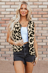 Black Leopard Print Sherpa Vest Coat From MsDressly