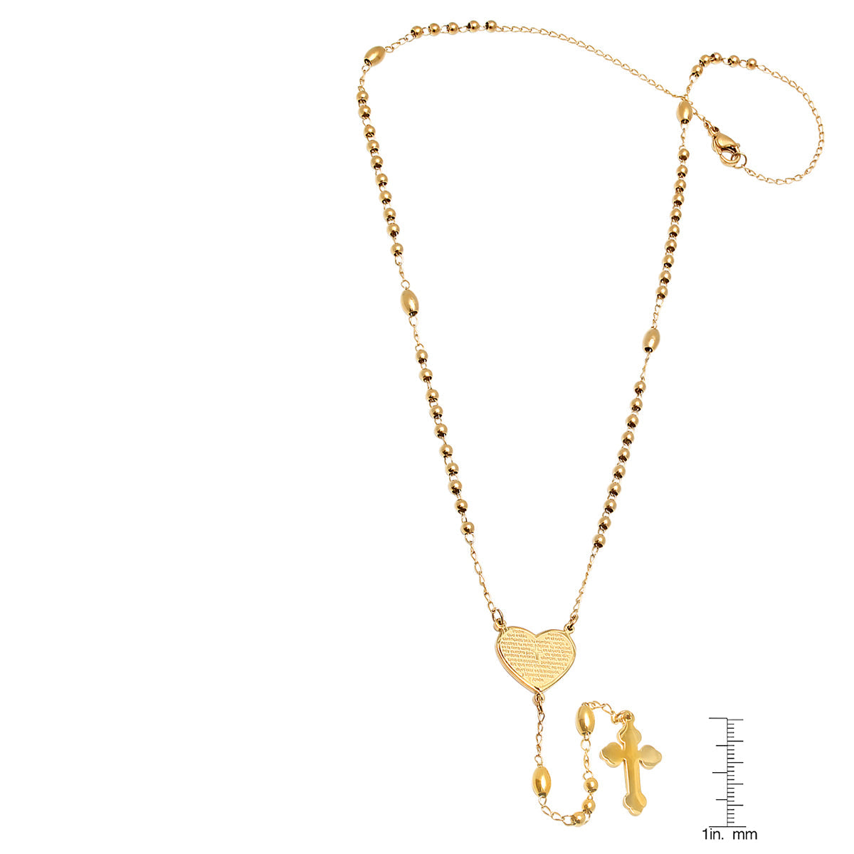 Ladies 18k Gold Plated Stainless Steel Padre Nuestro Prayer Heart Rosary Necklace From Steel Time