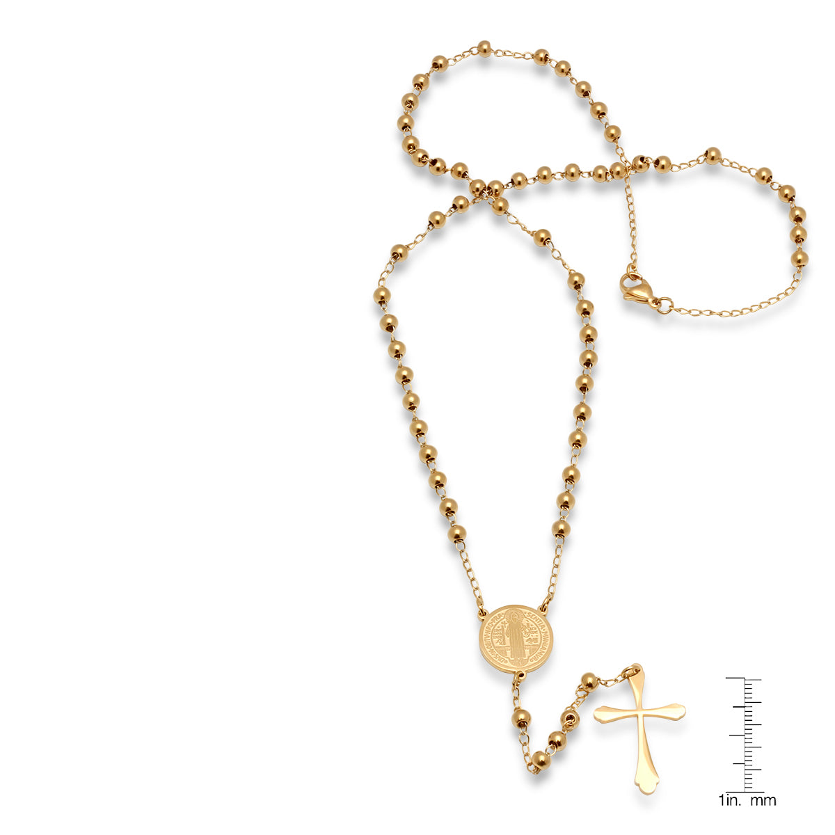 Gold 18k Plated Stainless Steel Rosary Necklace From Steel Time