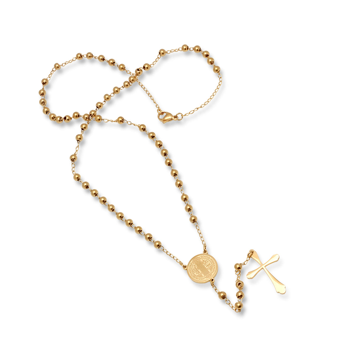 Gold 18k Plated Stainless Steel Rosary Necklace From Steel Time