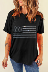 Black Glittering Rhinestone American Flag Pattern T Shirt from MsDressly