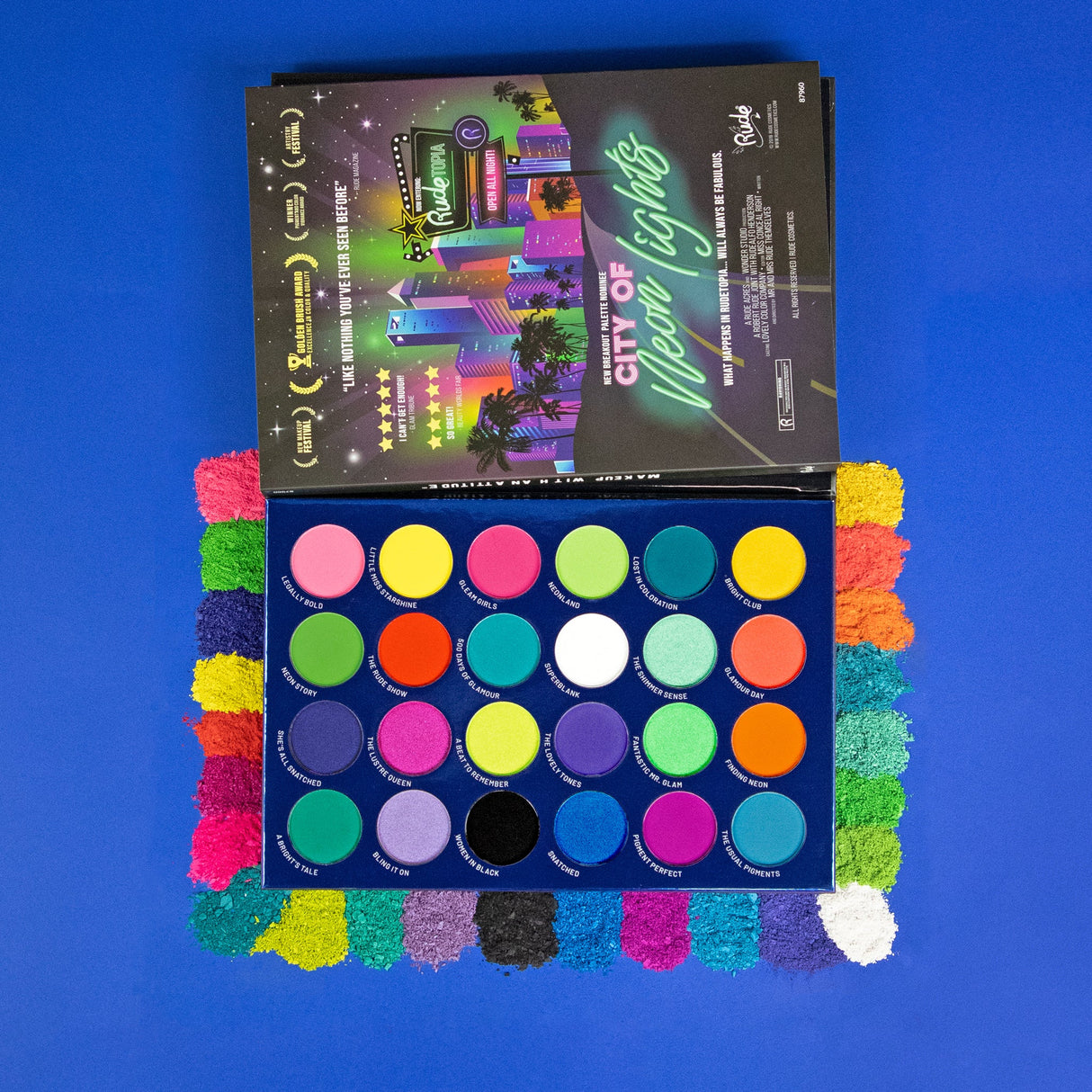 City of Neon Lights - 24 Vibrant Pigment & Eyeshadow Palette From Rude Cosmetics