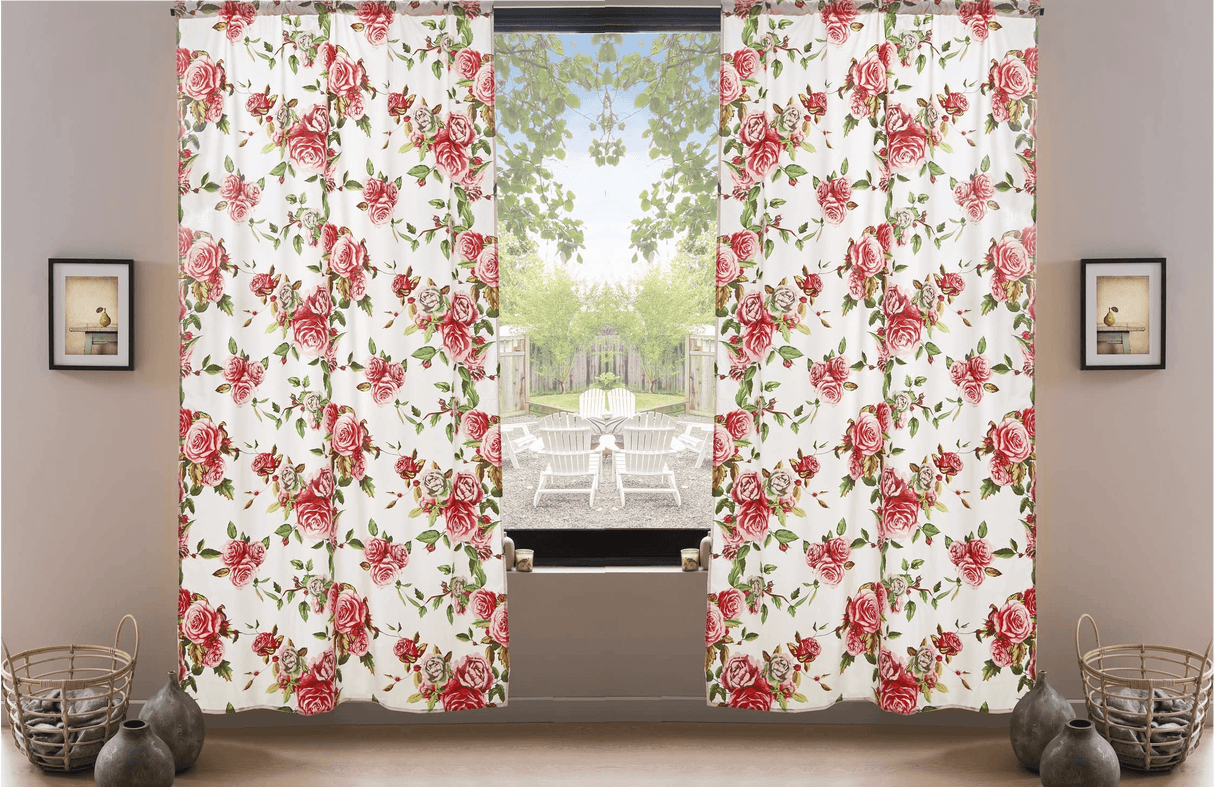 DaDa Bedding Set of 2-Pieces Romantic Roses Pink Floral Sheer Window Panel Curtains (JHW-879) from DaDalogy Bedding Collection