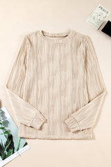 Apricot Textured Wavy Round Neck Long Sleeve Top from MsDressly