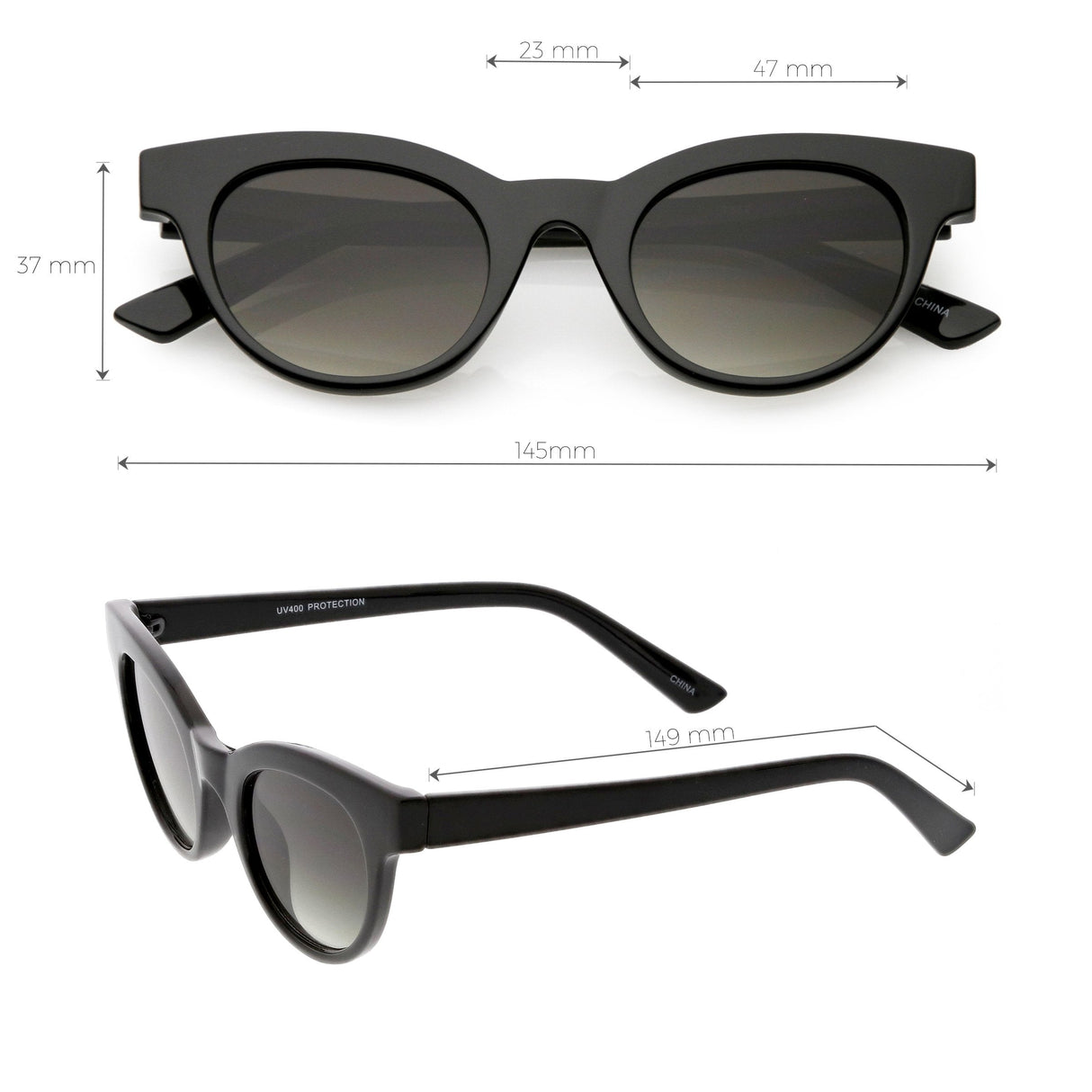 Women's Retro Horned Rim Cat Eye Narrow Flat Lens Sunglasses C514 from zeroUV