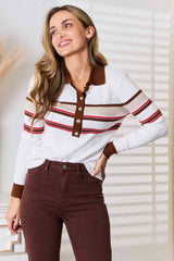 Basic Bae Striped Collared Neck Rib-Knit Top from Enfance-Heureuse