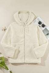 Fleece Zip Up Drawstring Hooded Pocketed Jacket from Threaded Pear