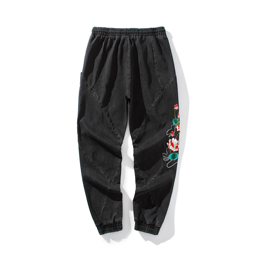 Flowers of Peace Embroidery Joggers  From Niepce Inc