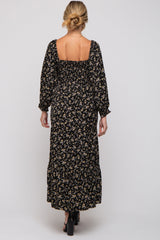 Black Floral Smocked Long Sleeve Maternity Maxi Dress from PinkBlush