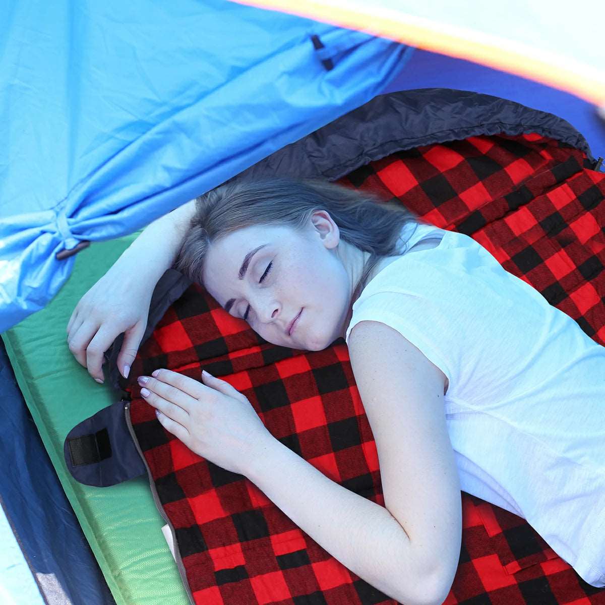 Hooded Camping Sleeping Bag for Adult with Cotton Flannel,Red,Blue,Navy Blue From Redcamp