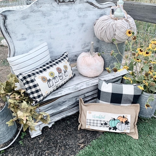 GIFT GUIDE:  FOR THOSE THAT ARE HARD TO BUY FOR!  SEASONAL SET: Buffalo Check Gingham Pillow (comes w/ foam insert & these 4 panels in back pocket)  SUNFLOWERS, SNOWMAN SCARVES, BE MY VALENTINE, SUMMER VINTAGE CAMPER From PillowPanels