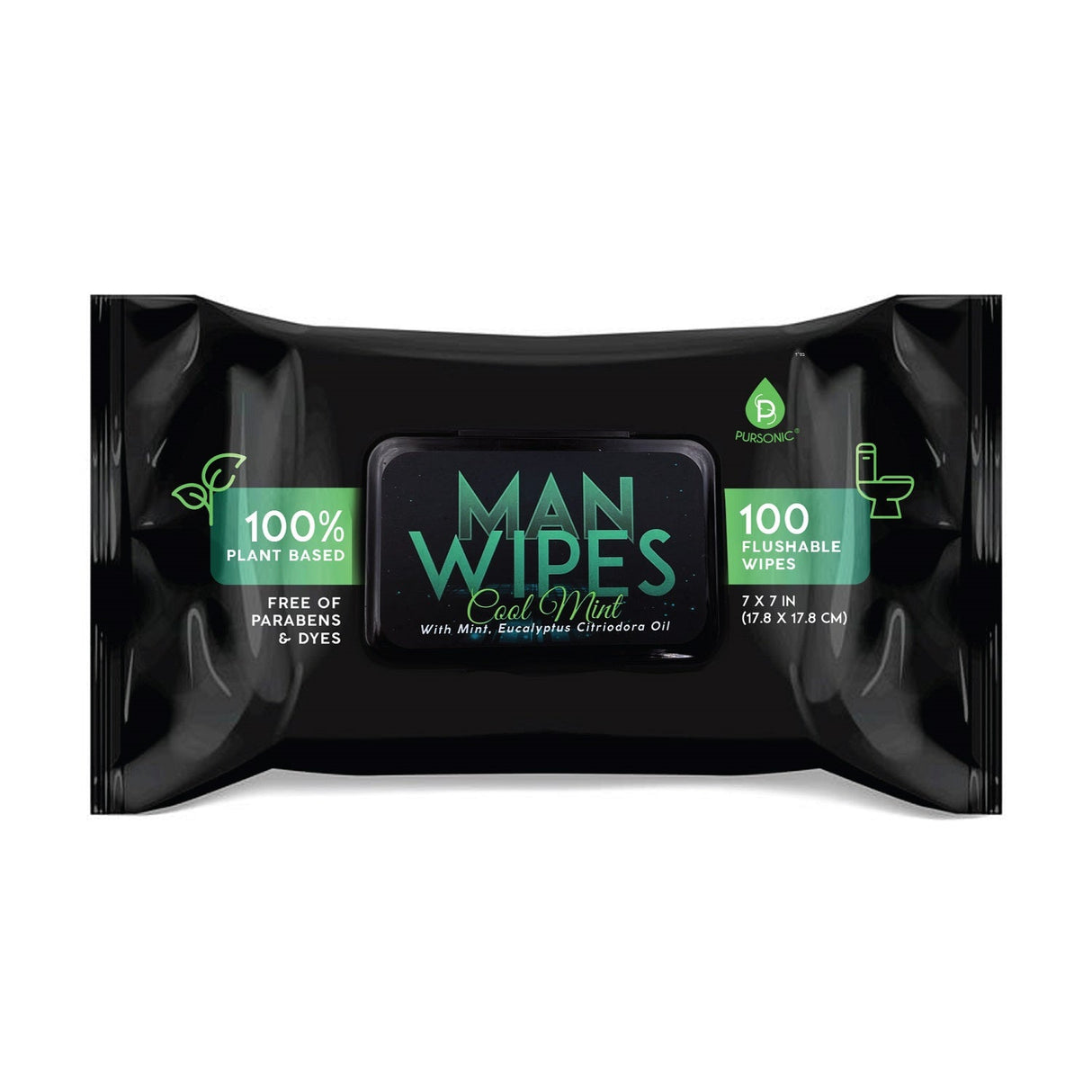 12 Pack of Flushable Man Wipes (1200 Mint Scented Wipes) from Pursonic